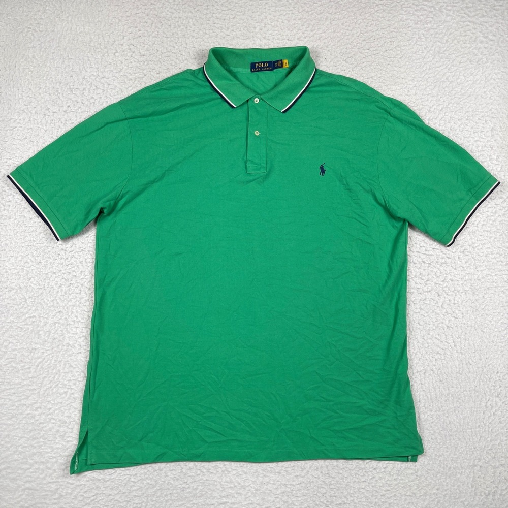 Polo Ralph Lauren Polo Shirt Mens 3XB Green Tipped Trim Cotton Pique Casual